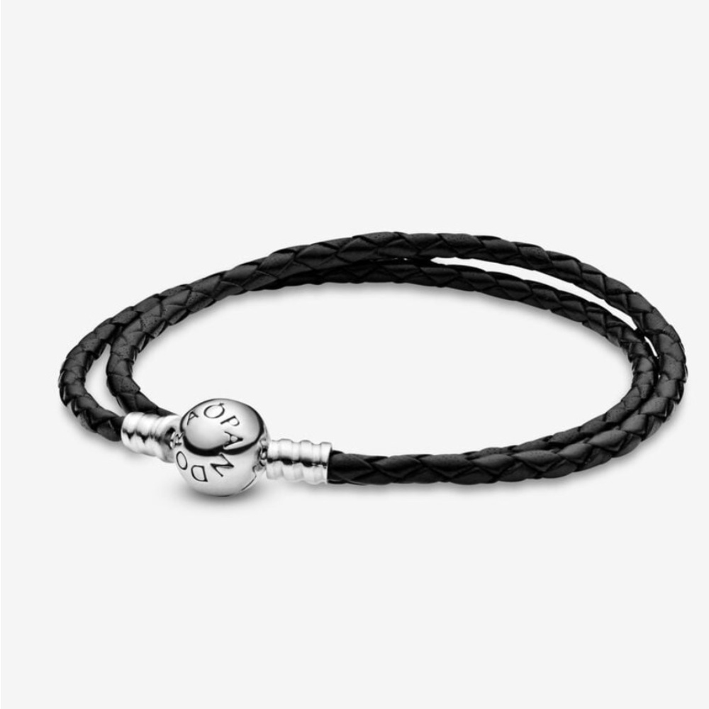 Pandora Moments Double Black Leather Bracelet